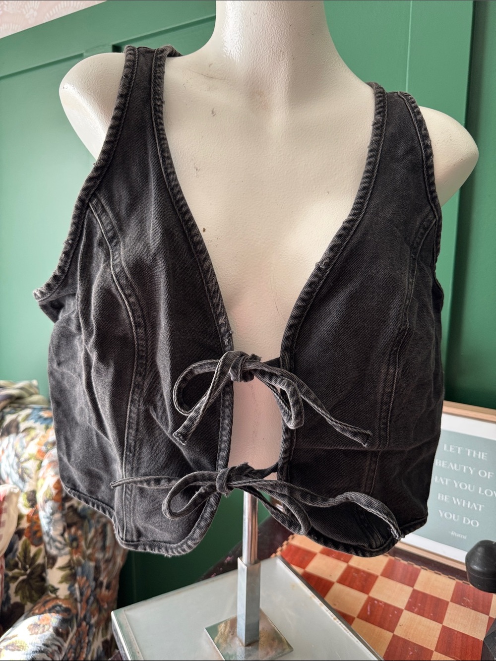 wild fable Washed Black Tie-Front Denim Vest